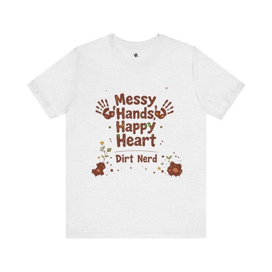 white messy hands happy heart pharse t shirt