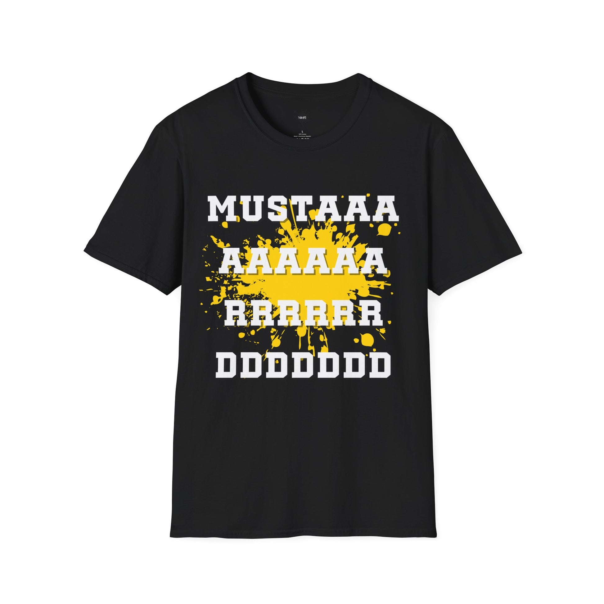 Black t-shirt featuring the bold 'Mustard' phrase inspired by Kendrick Lamar's iconic song, perfect for casual wear, music festivals, and concerts.