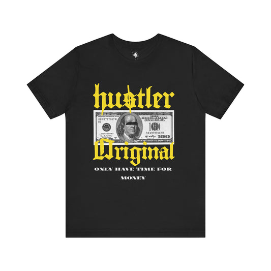 Black t-shirt featuring a bold hundred-dollar bill graphic with the phrase 'Only Have Time for Money,' perfect for entrepreneurs and hustlers."